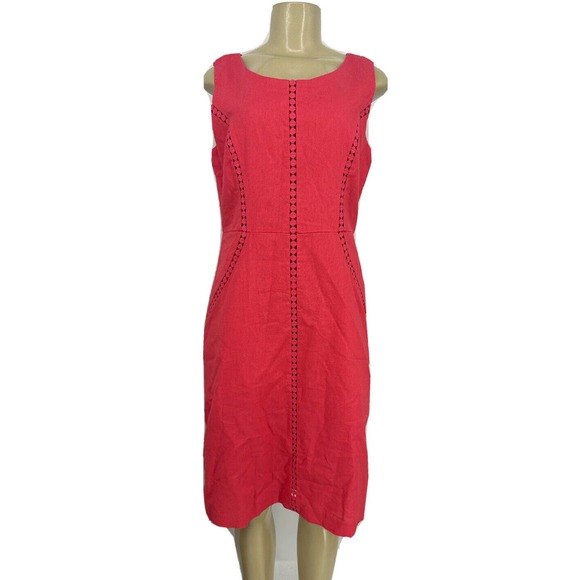 Talbots Size 8 Sleeveless Circled Lace Midi Dress Linen Blended Lined Women E31 - Picture 1 of 9